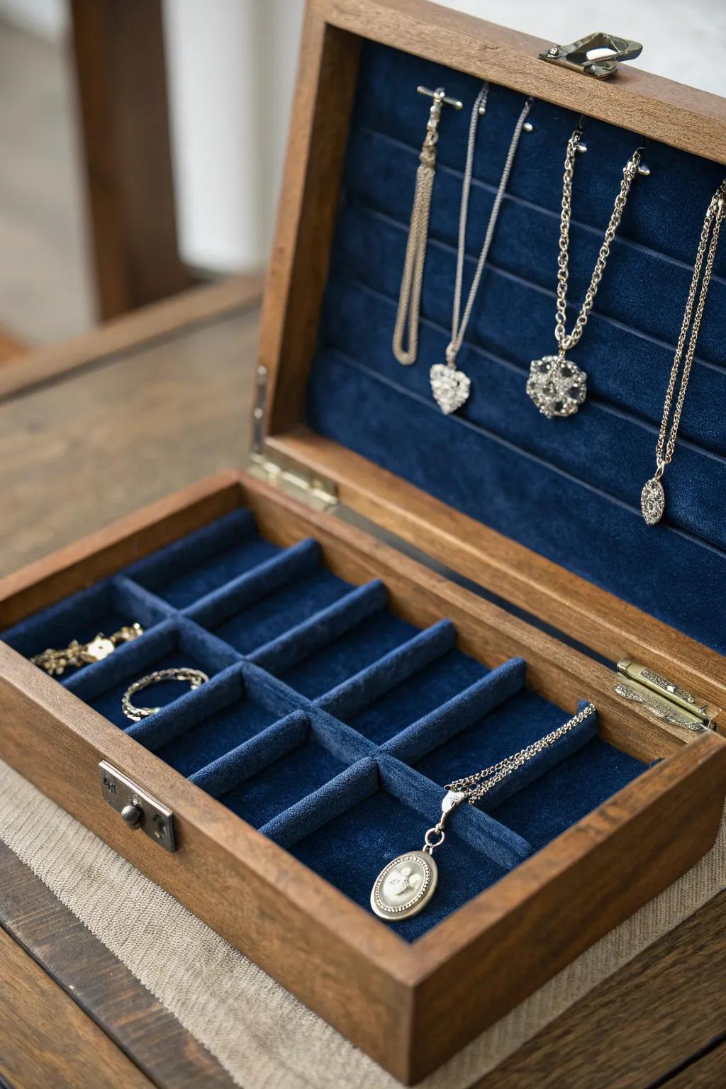 Craftsmanship meets elegance: Transform your cigar box into a chic jewelry organizer.