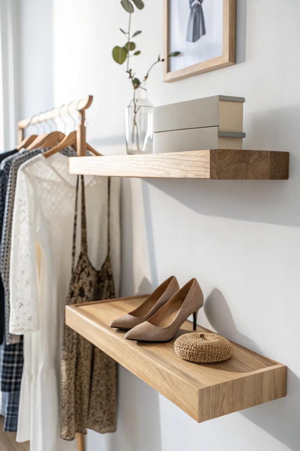 Elevate your shoe game with chic floating shelves! 🌿✨ #MinimalistCloset