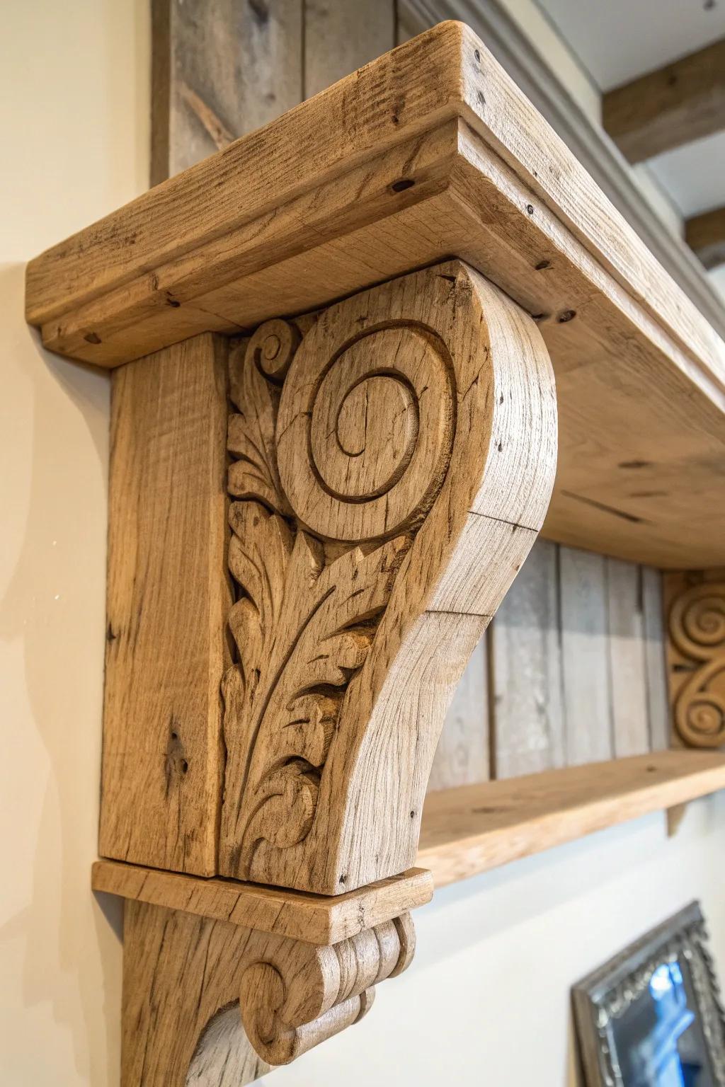 Elevate your space with the charm of handcrafted wooden corbels. Perfect for adding a touch of rustic elegance to any room.