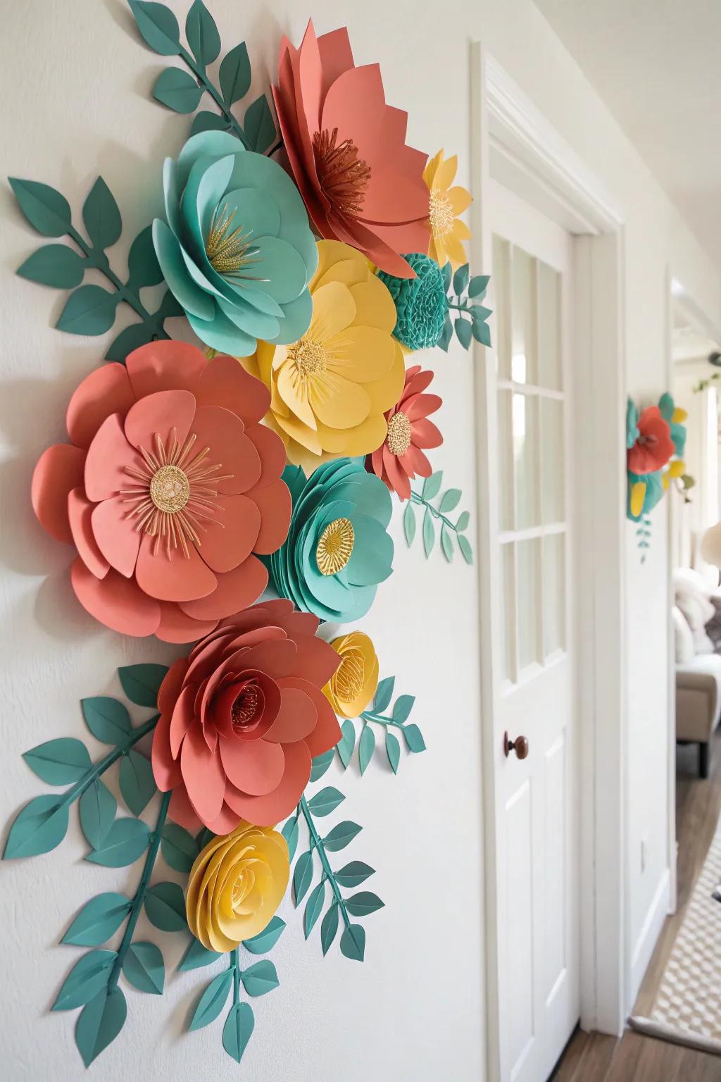Elevate your space with a vibrant DIY paper flower wall art that combines Scandinavian minimalism with boho charm.