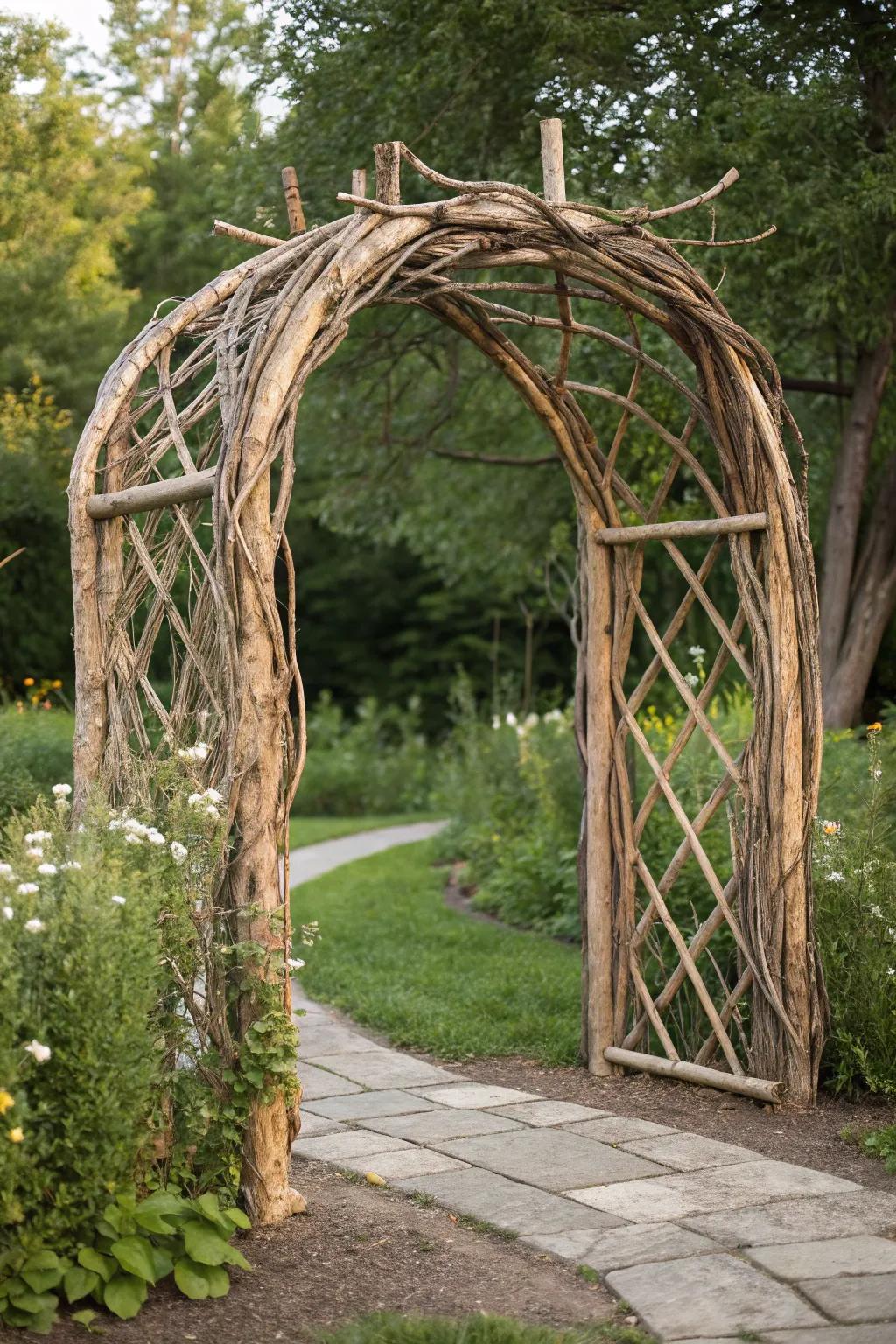 Embrace nature with a Rustic Branch Arch, where simplicity meets enchanting charm.