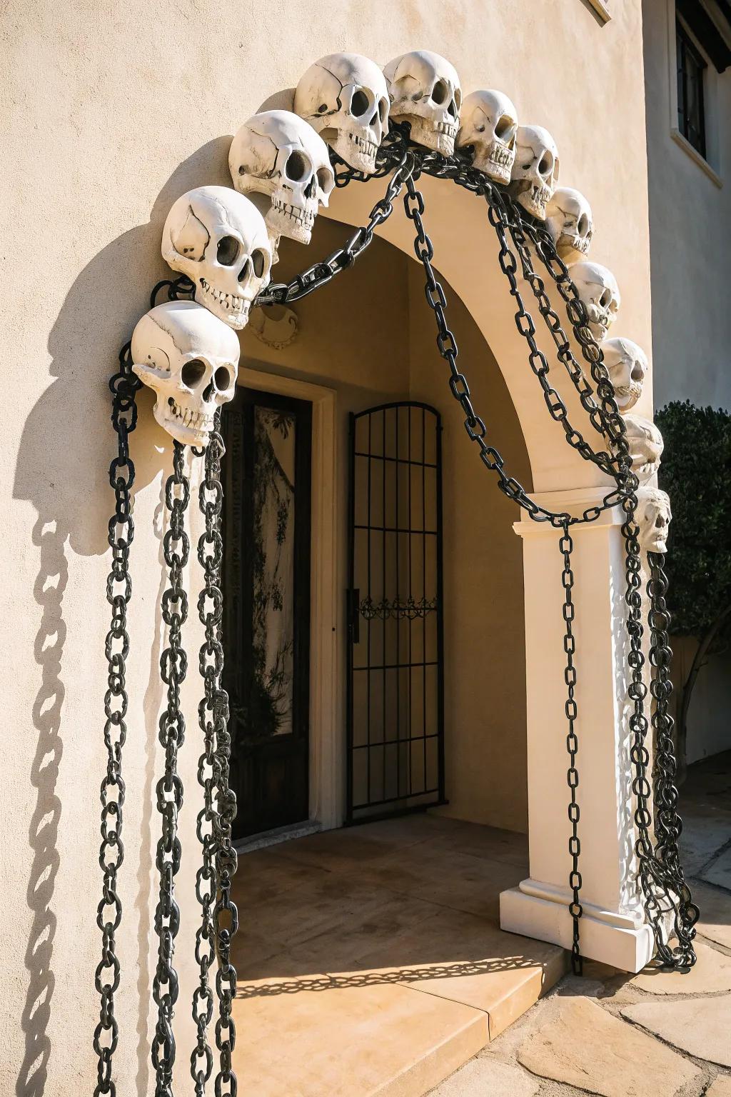 Step into a world of elegant eeriness with this DIY skull archway—where minimalist beauty meets haunting charm.