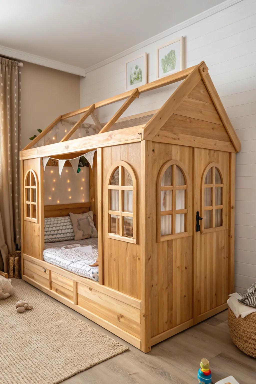 Transform your child's room into a whimsical retreat with this handcrafted house-shaped bed frame!