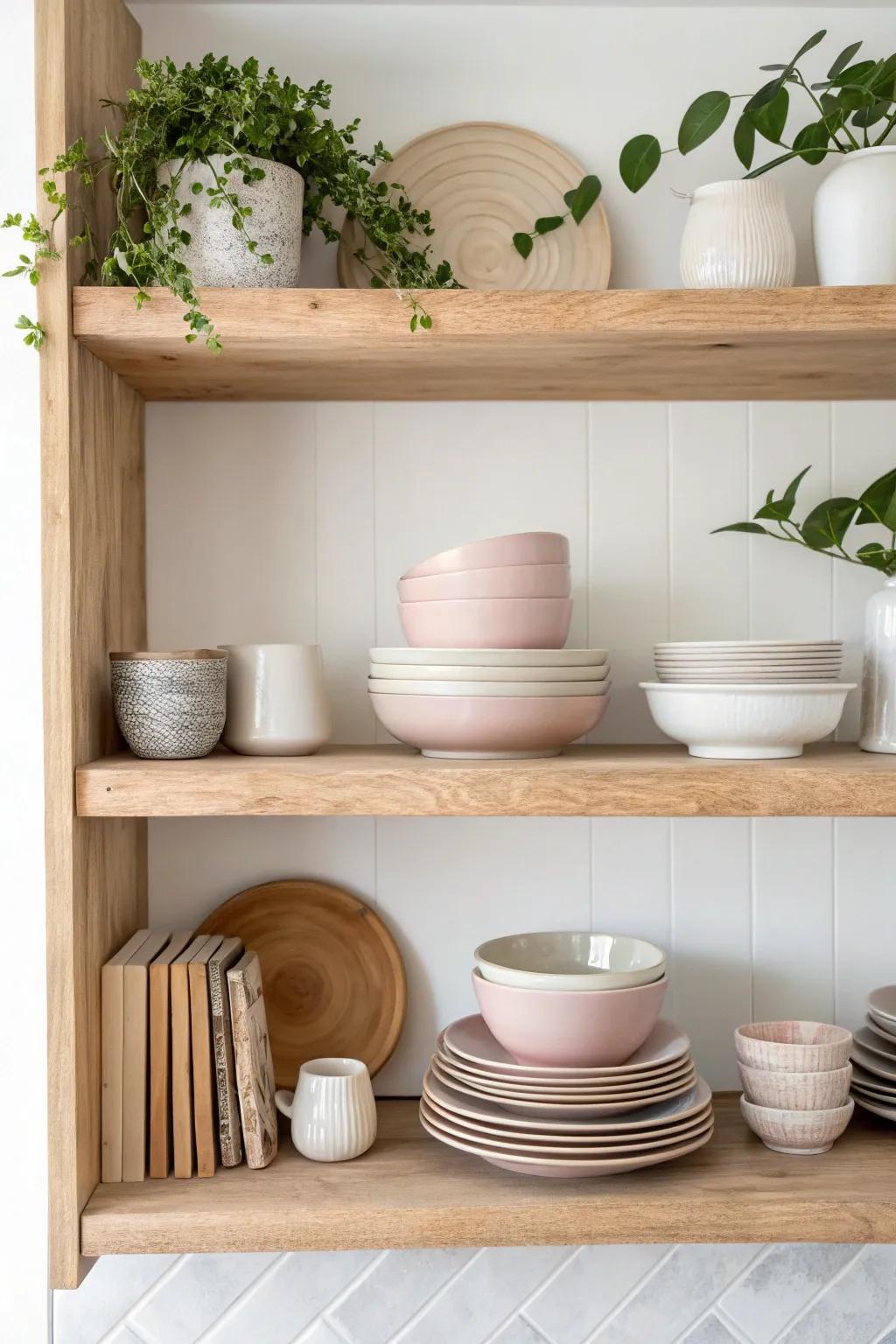 Transform your kitchen with the simple elegance of open shelving—where beauty meets functionality.