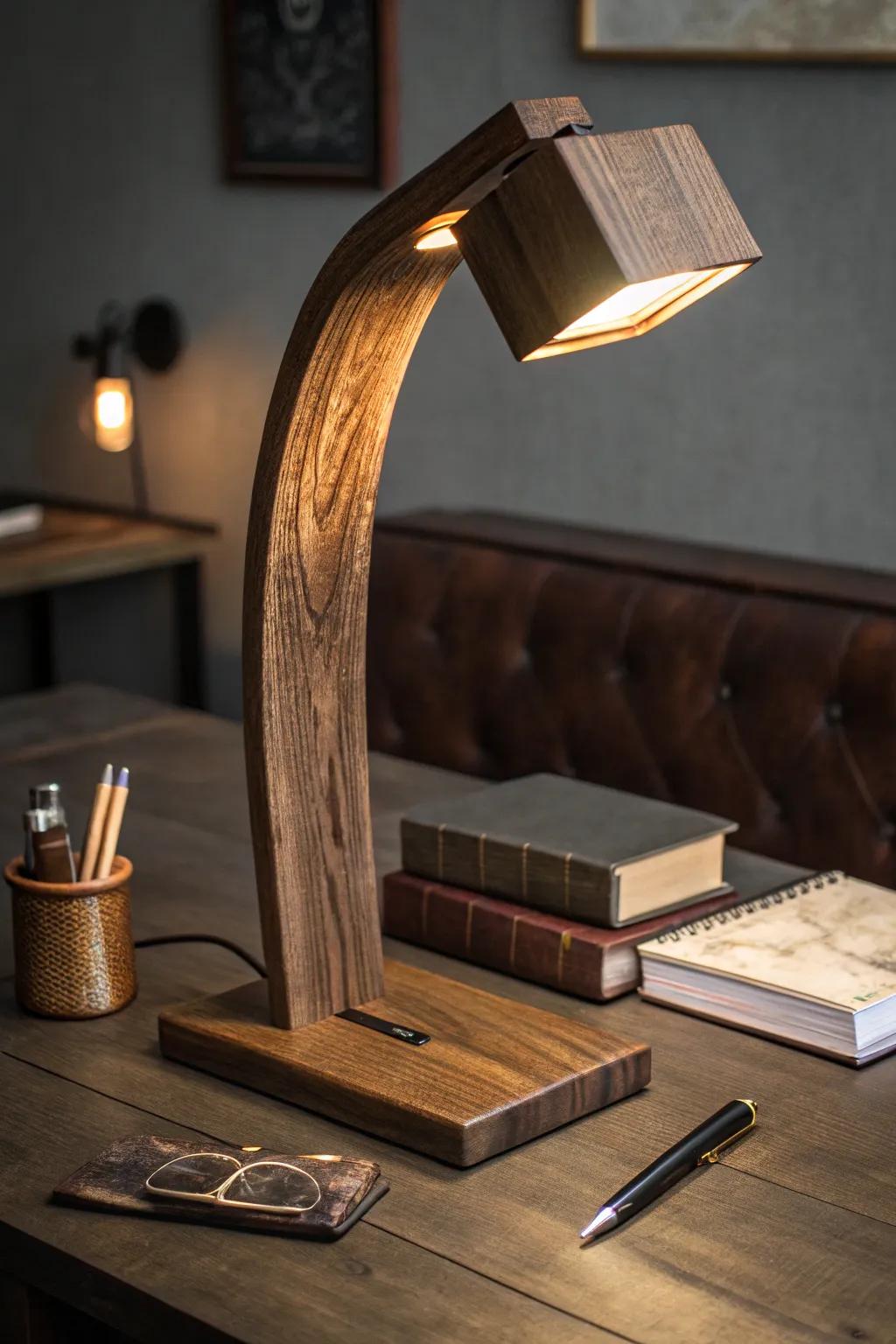 Illuminate your workspace with the charm of rustic craftsmanship and modern LED elegance.