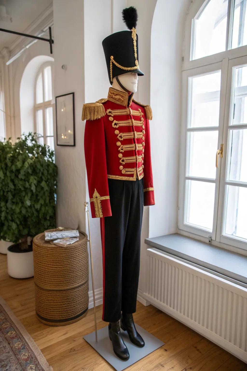 Step into the Nutcracker ballet with this charming DIY toy soldier costume, blending minimalist elegance with festive flair.