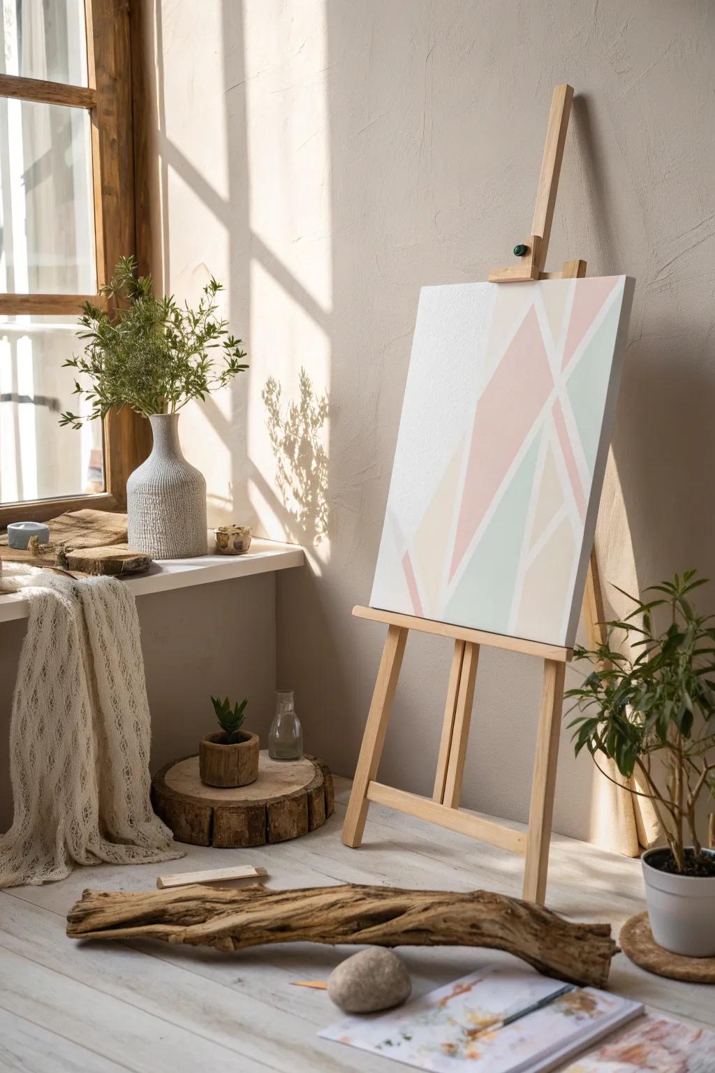 Unleash your creativity with geometric canvas art – where clean lines and pastel hues meet minimalist elegance.