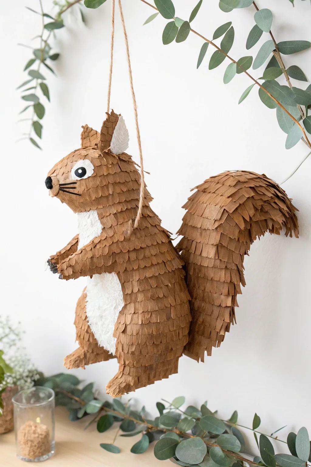 Whimsical woodland wonder: a handcrafted squirrel piñata that adds charm to any celebration.