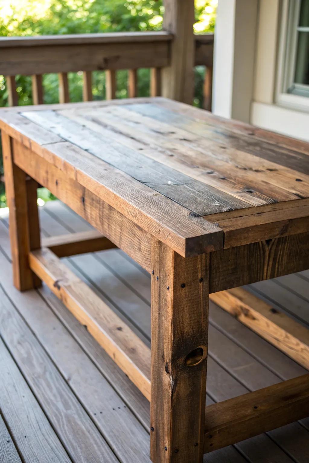 Transform your porch with the timeless charm of a handcrafted pallet wood table.