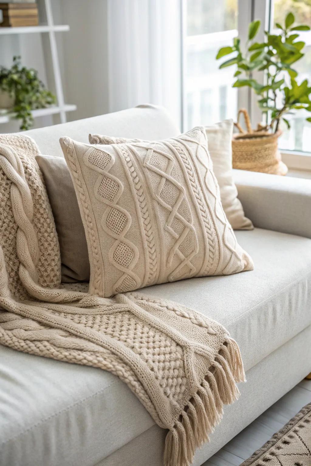 Breathe new life into your space with this cozy upcycled sweater pillow—perfect for a touch of warmth and texture in your minimalist haven.