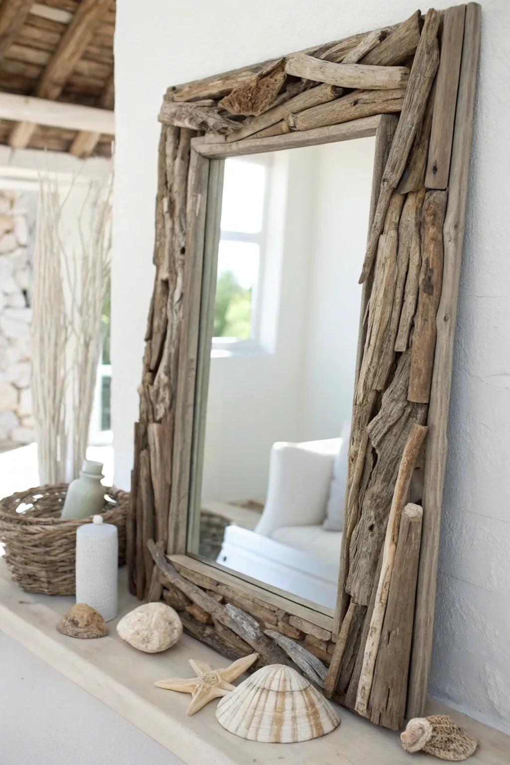 Embrace coastal elegance with a DIY driftwood mirror frame—where rustic charm meets minimalist beauty.