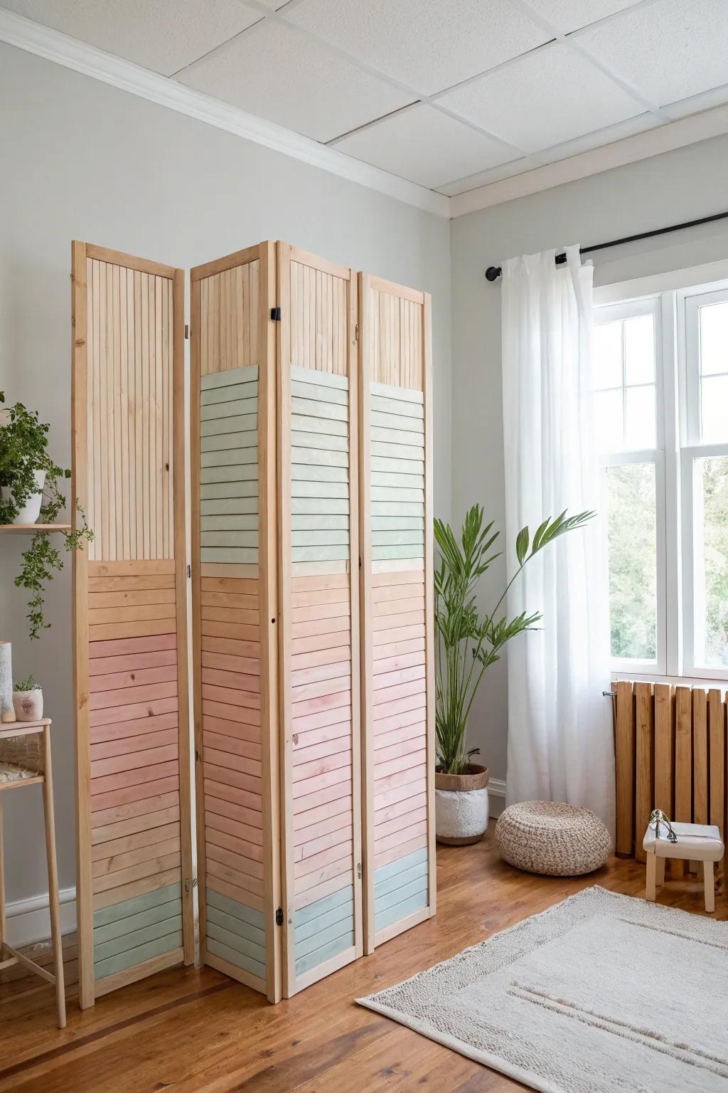 Add a touch of artistry to your space with a gradient wooden slat room divider—where Scandinavian simplicity meets Boho elegance.