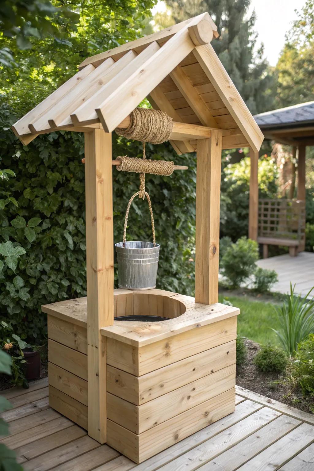 Elevate your garden with the timeless charm of a classic wooden wishing well. 🌿✨