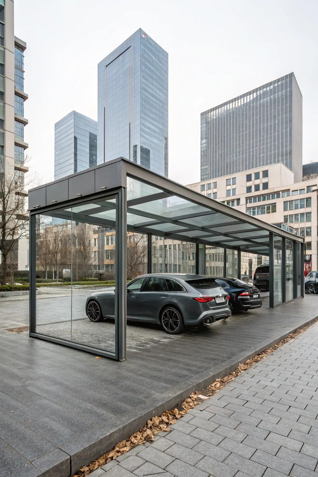 A sleek, modern carport that embraces minimalist design principles.