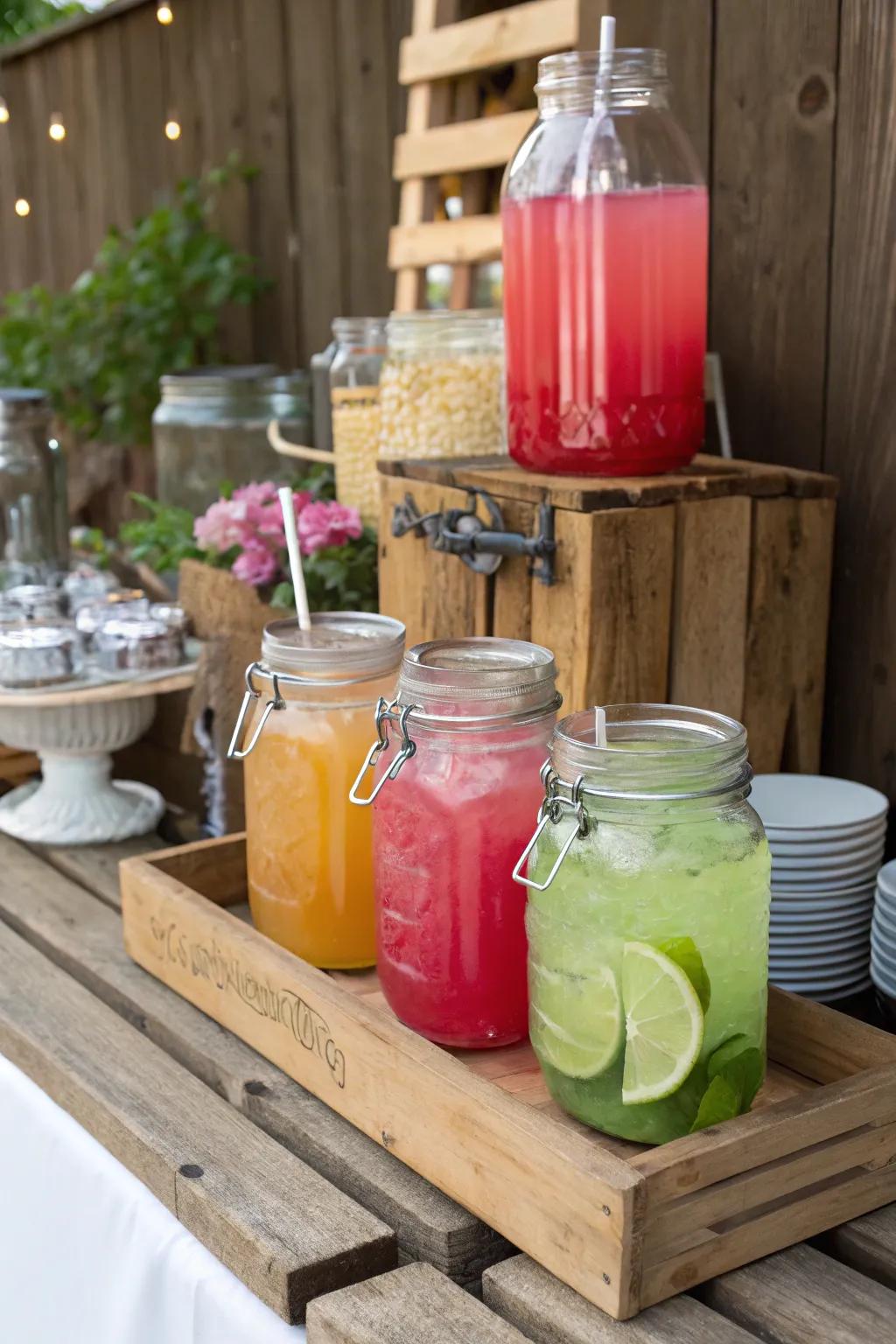 Mason jars add a rustic charm to any drinks station.