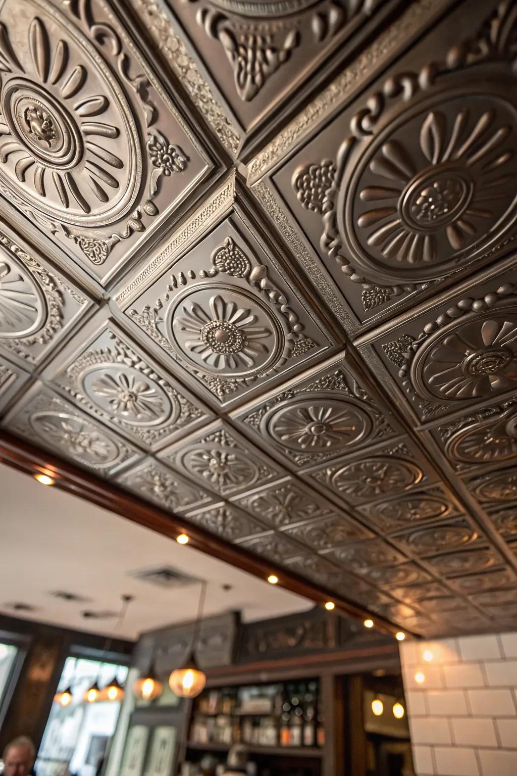 Elevate your space with the vintage elegance of tin ceiling tiles.