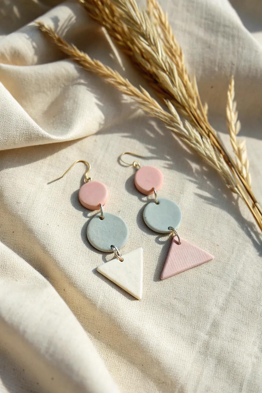 Embrace elegance with handcrafted geometric clay earrings, where simplicity meets artistry.