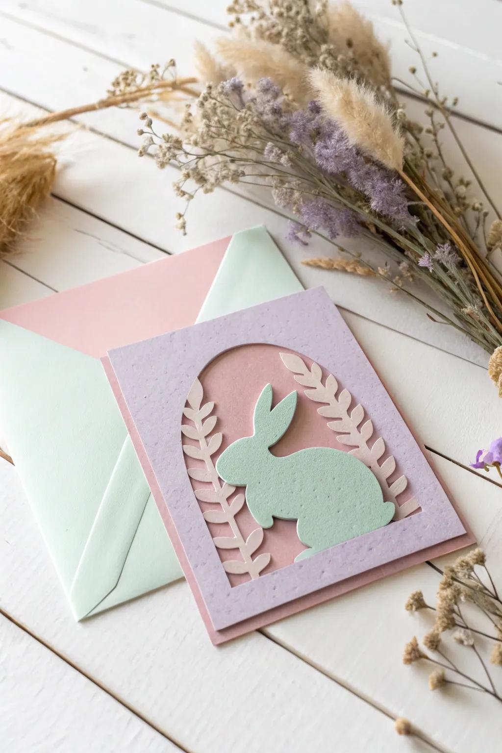 Delight in the simplicity and charm of this handmade bunny silhouette card, perfect for a touch of Easter joy.