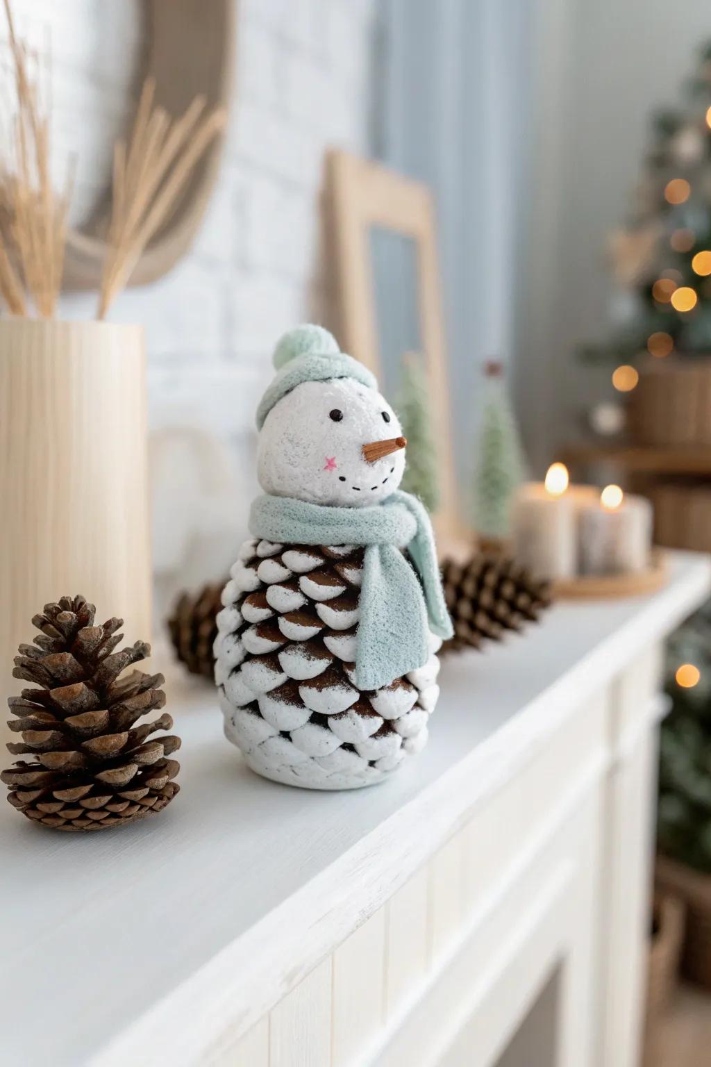 Embrace winter magic with this charming pinecone snowman, a perfect blend of minimalist and boho style.