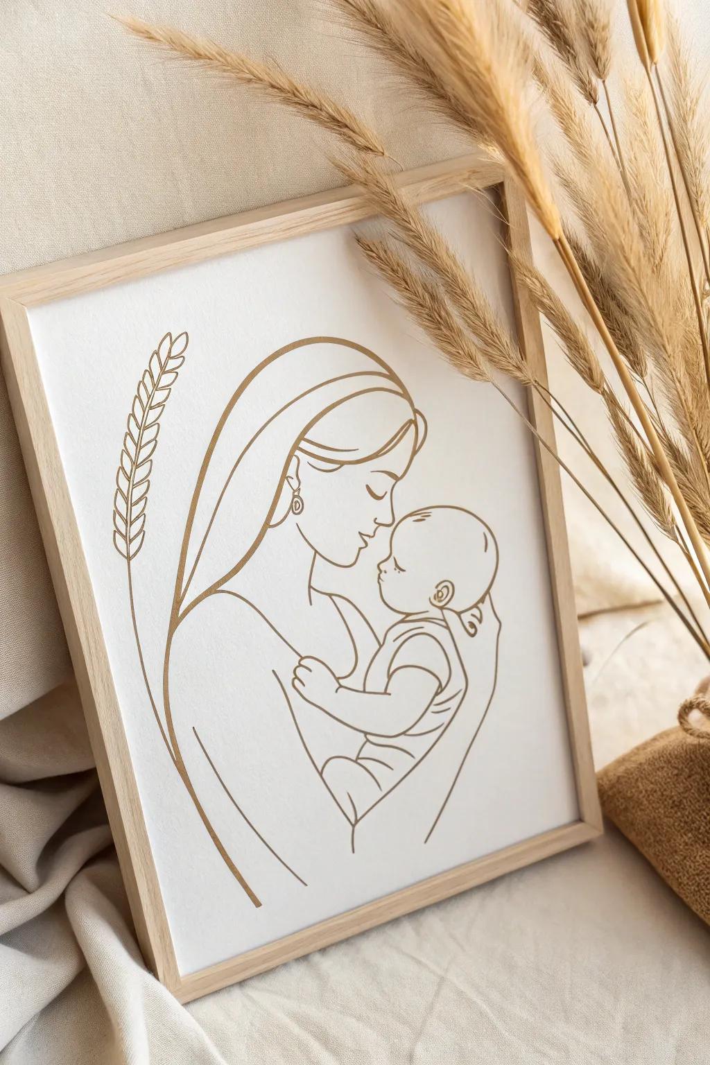Embrace the warmth of motherhood with this heartfelt minimalist drawing.