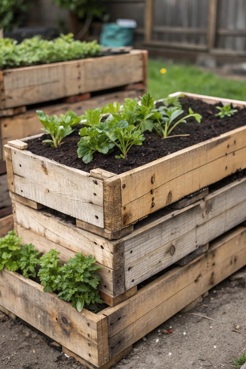 Embrace the elegance of simplicity with a classic raised pallet garden bed.