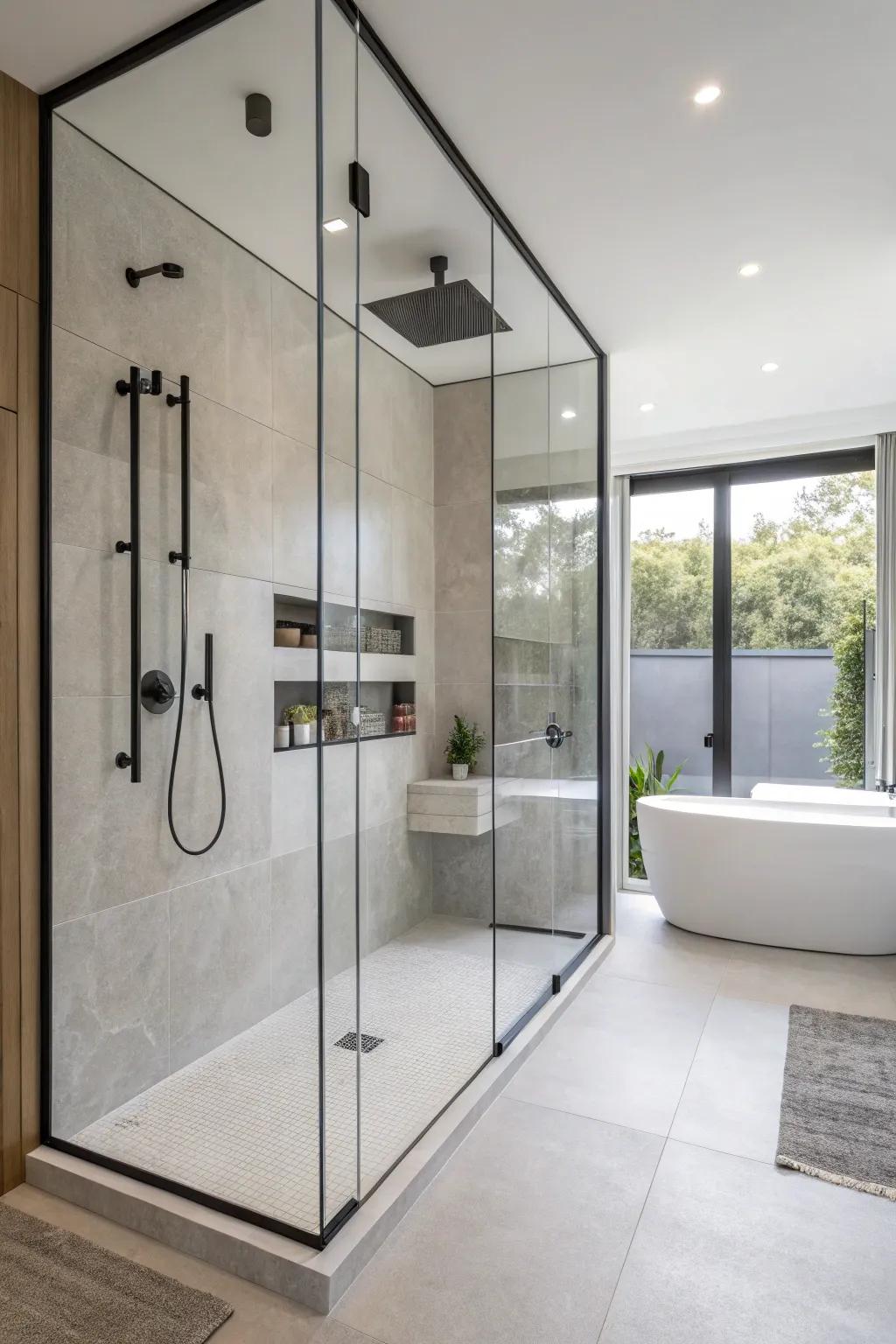 A minimalist shower that combines style with easy maintenance.