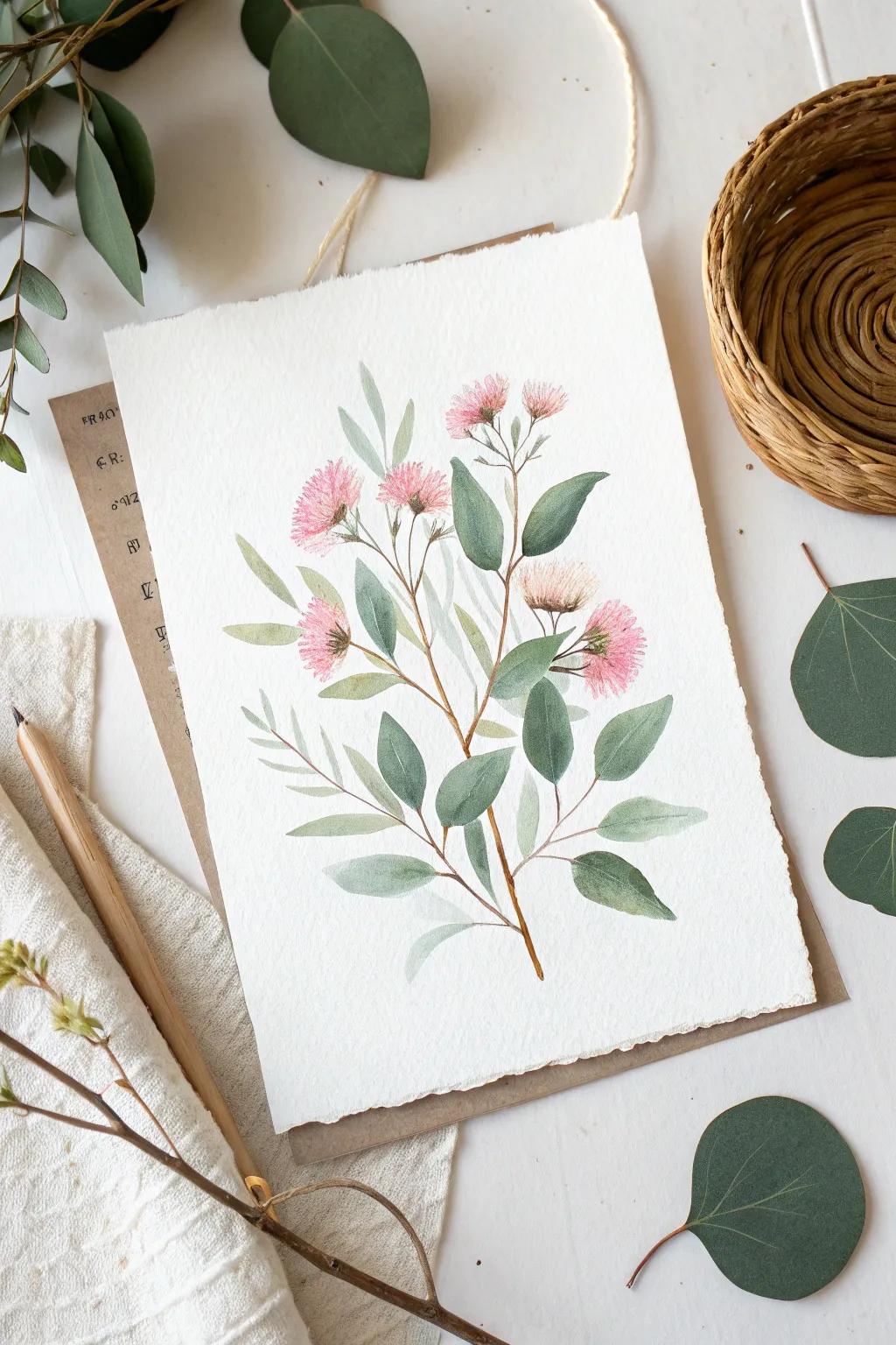 Embrace the charm of imperfection with this minimalist botanical watercolor.