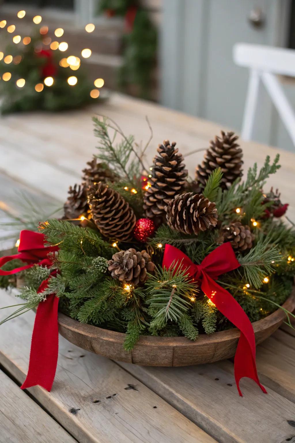 Natural elements create a warm and inviting centerpiece.