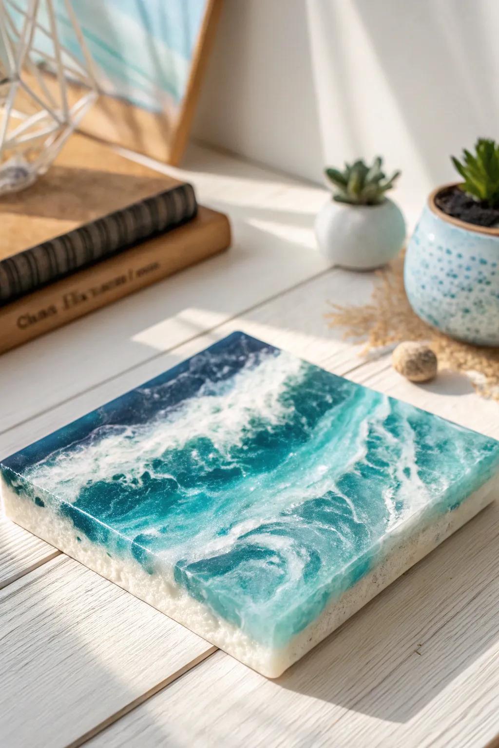 Bring the serene beauty of the ocean into your space with handcrafted ocean wave resin art.