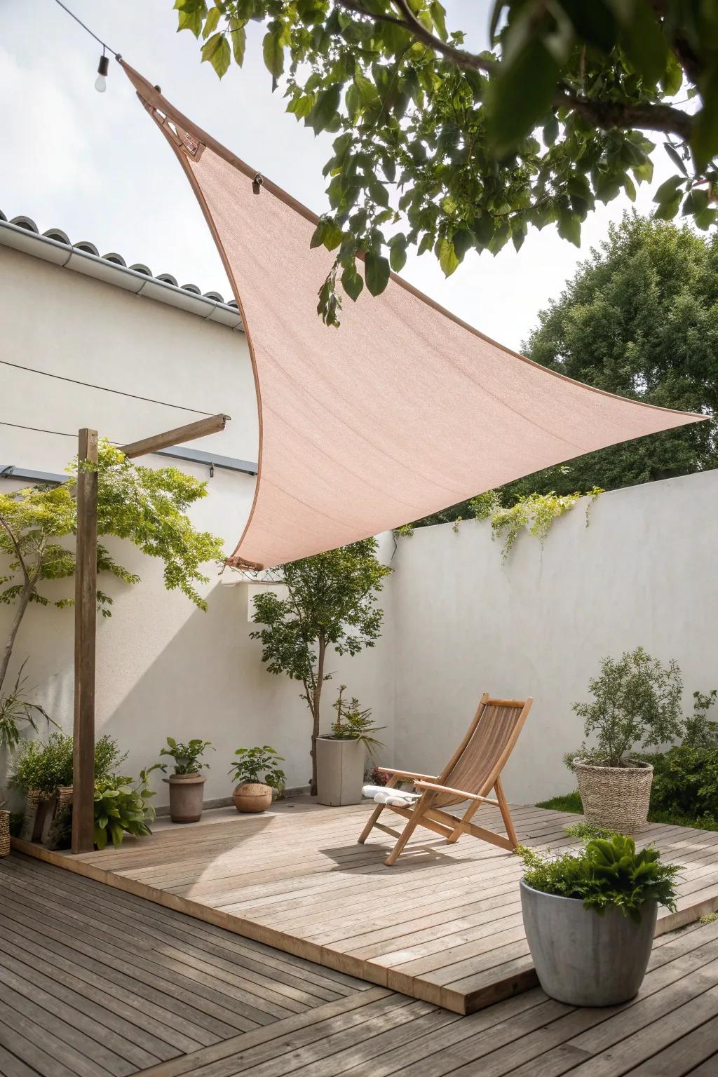 Elevate your patio with a charming shade sail for a perfect blend of style and function.