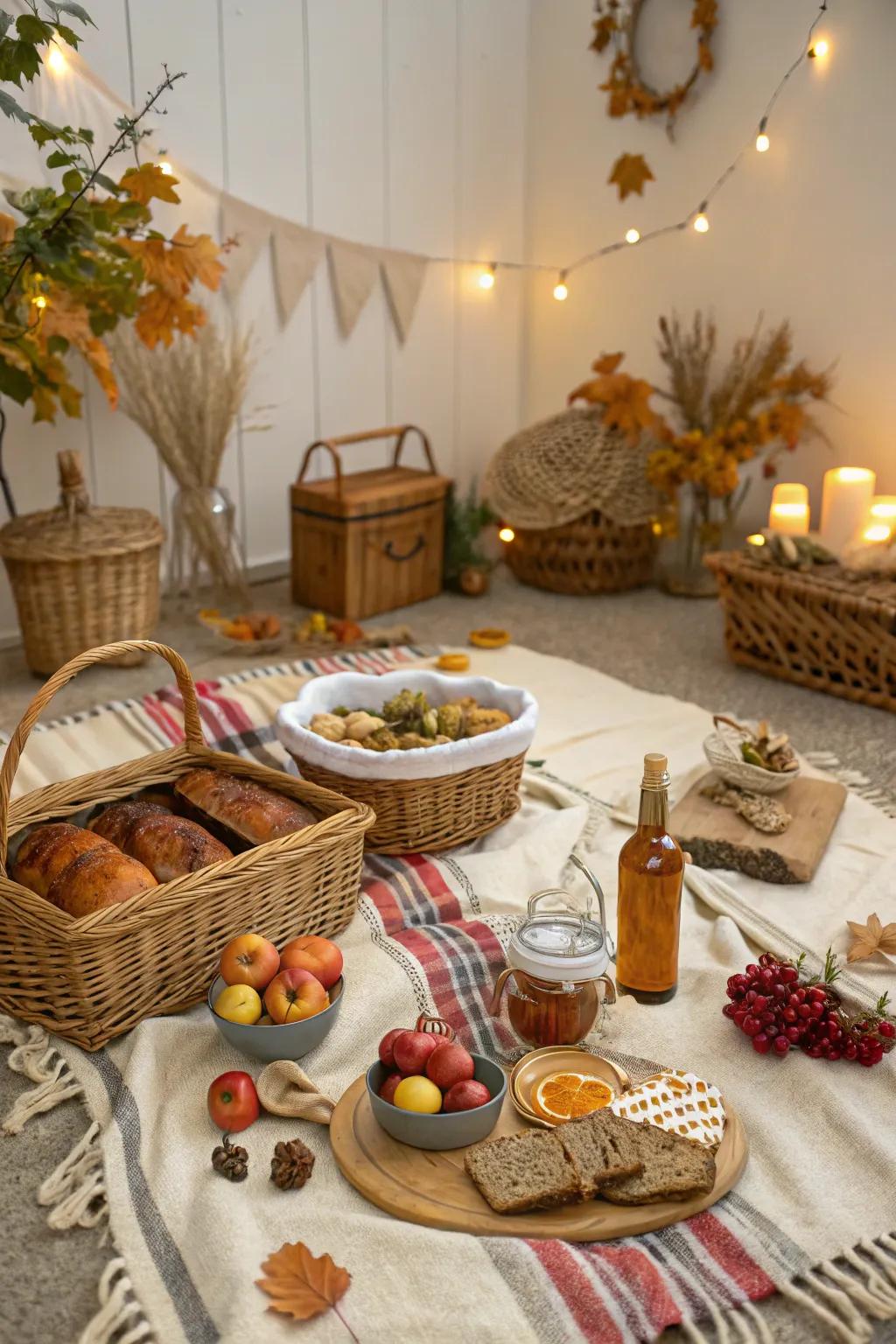 Enjoy a fall-flavored indoor picnic for a cozy night in.