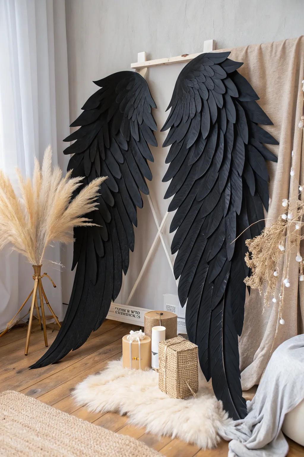 Unleash your inner fallen angel with these majestic black wings, crafted for elegance and allure.