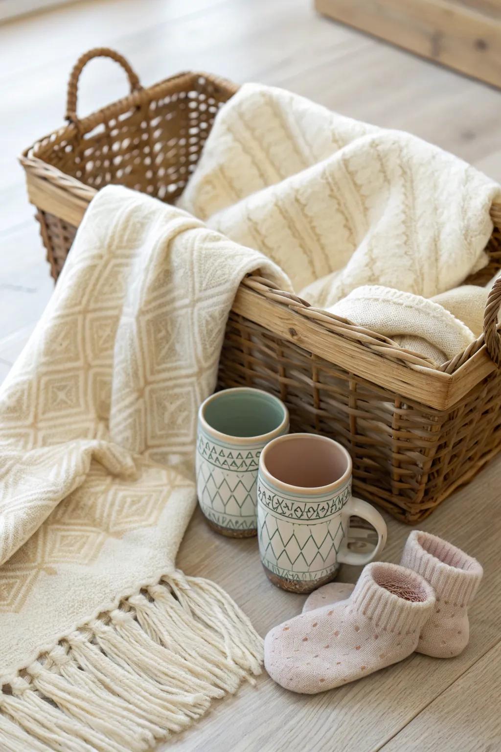 Wrap your family in warmth with a cozy comfort basket, perfect for serene Scandinavian evenings.