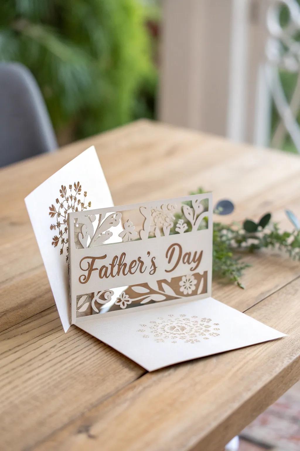 Unveil a heartfelt surprise with this elegant pop-up Father's Day card—where simplicity meets craftsmanship.