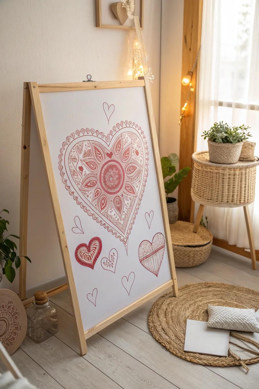 Transform your space with a heartwarming Valentine's Day whiteboard design that blends minimalist elegance with a Boho twist.