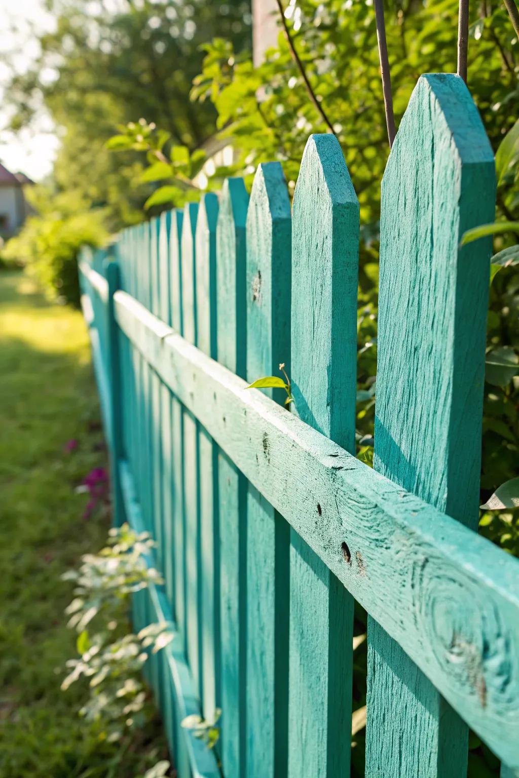 Transform your garden with a bold turquoise fence that truly stands out.