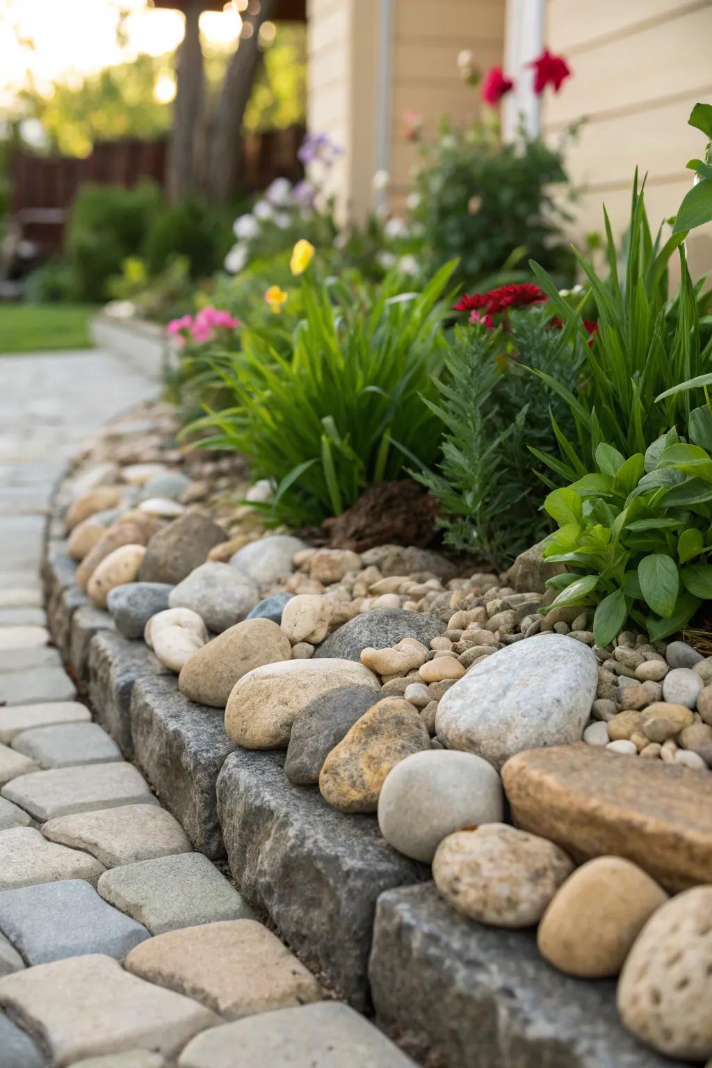 Embrace the rustic charm of nature with beautifully crafted stone edges for your garden.