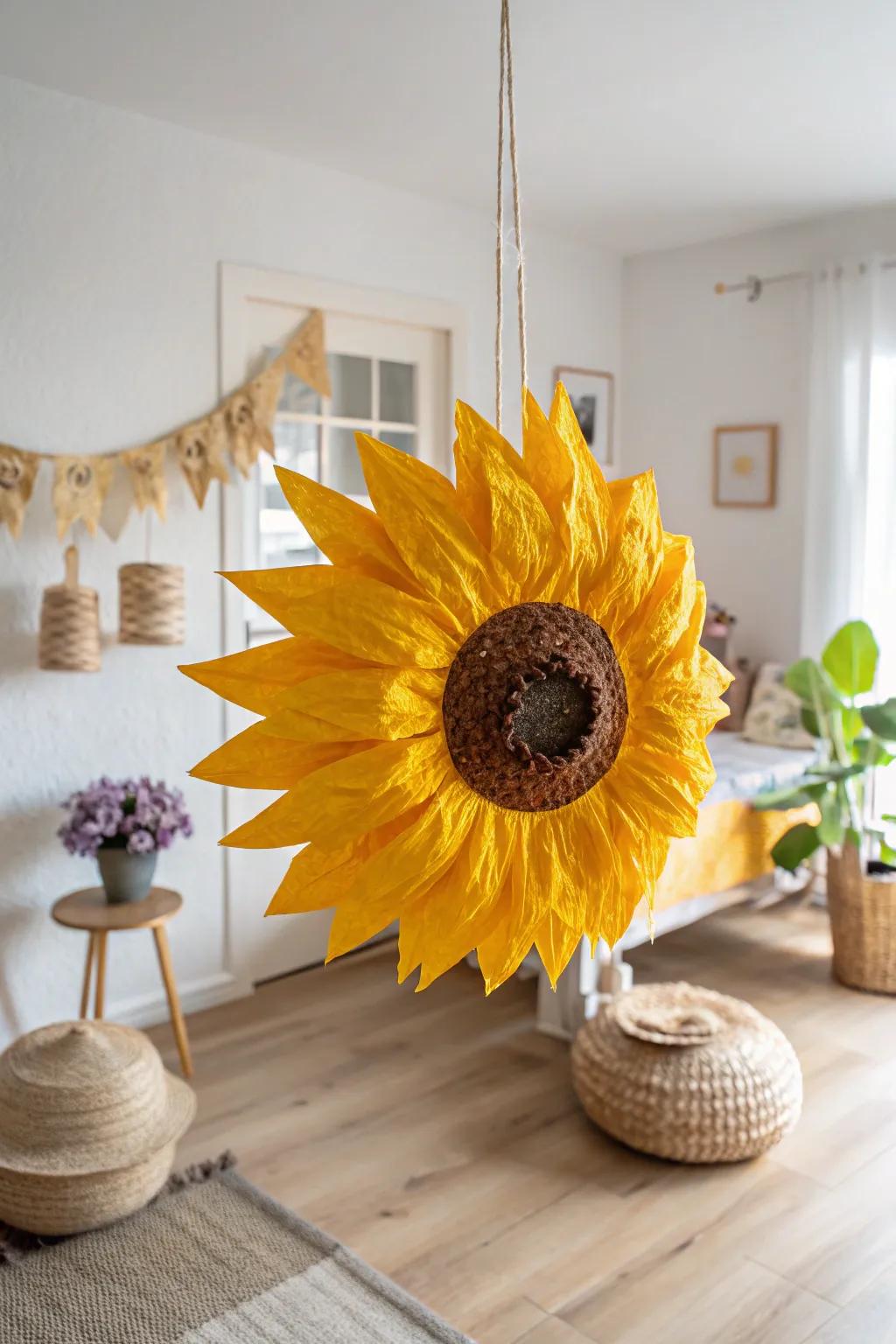 Bring a touch of summer whimsy with an oversized sunflower pinata—a perfect blend of natural beauty and playful charm.