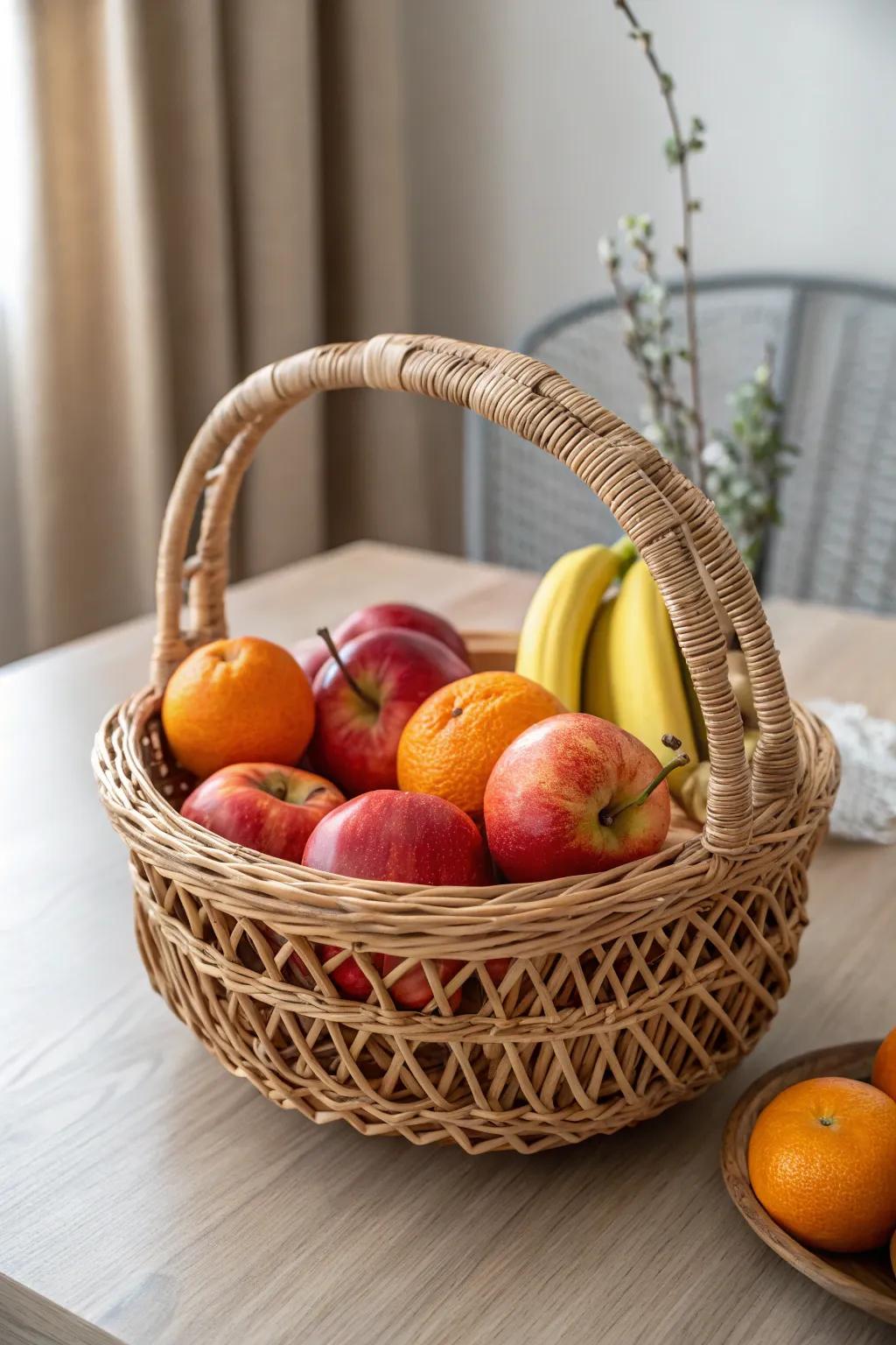 Elevate your decor with a timeless wicker fruit basket that's as delightful as it is delicious.