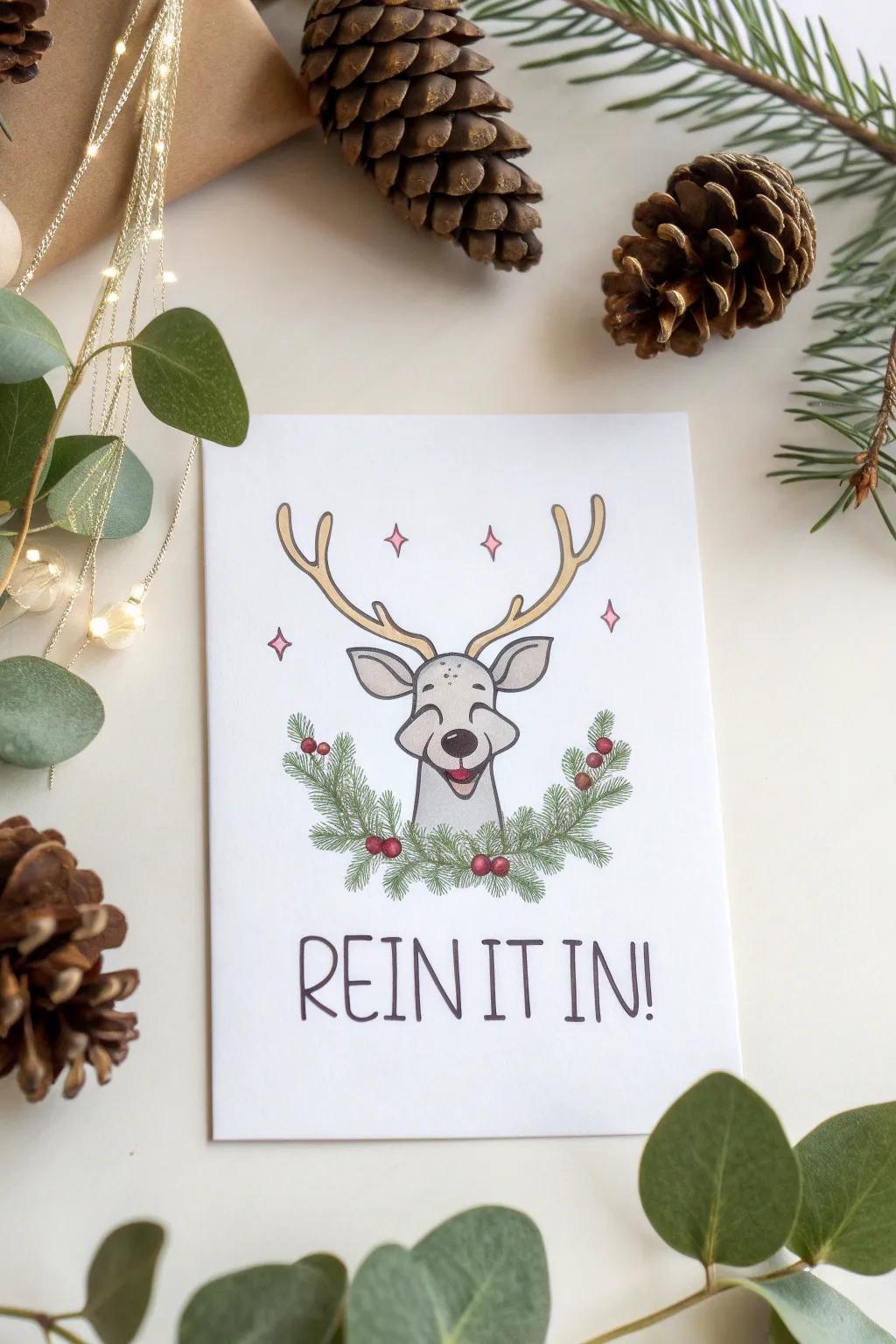 Add a dash of humor and charm to your holiday greetings with 'The Reindeer Riddle' card—where minimalist design meets playful spirit.