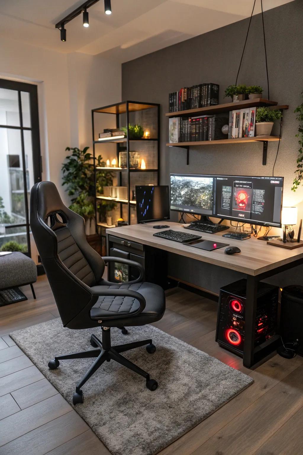 Prioritize comfort with ergonomic furniture in your gaming office.