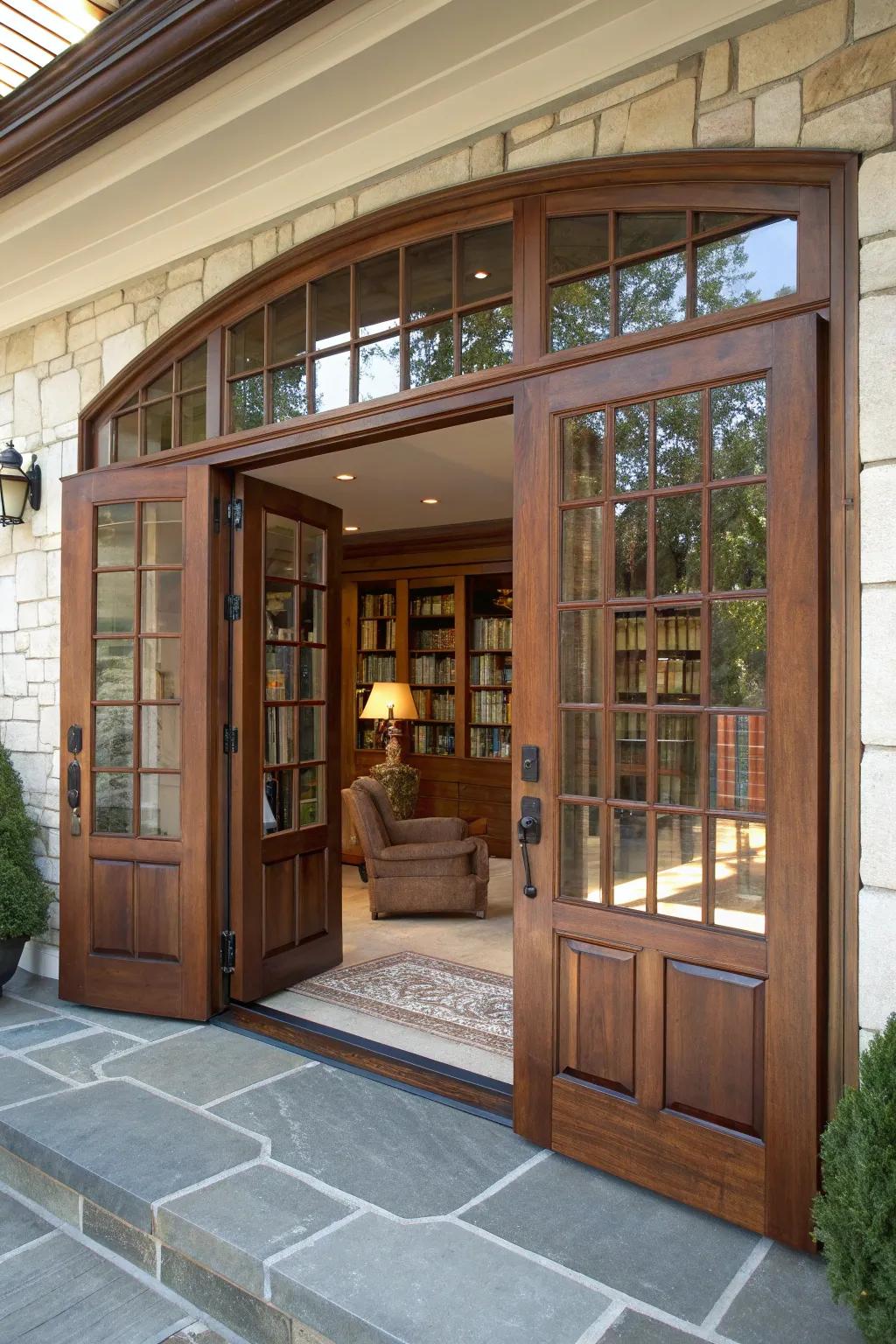 Transform your garage into a sophisticated retreat with elegant French doors.