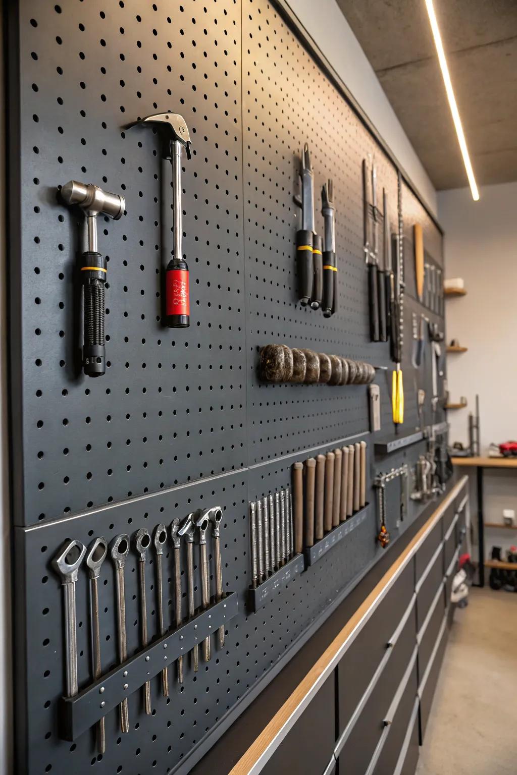 Transform your garage with pegboard perfection—where style meets functionality in tool organization.