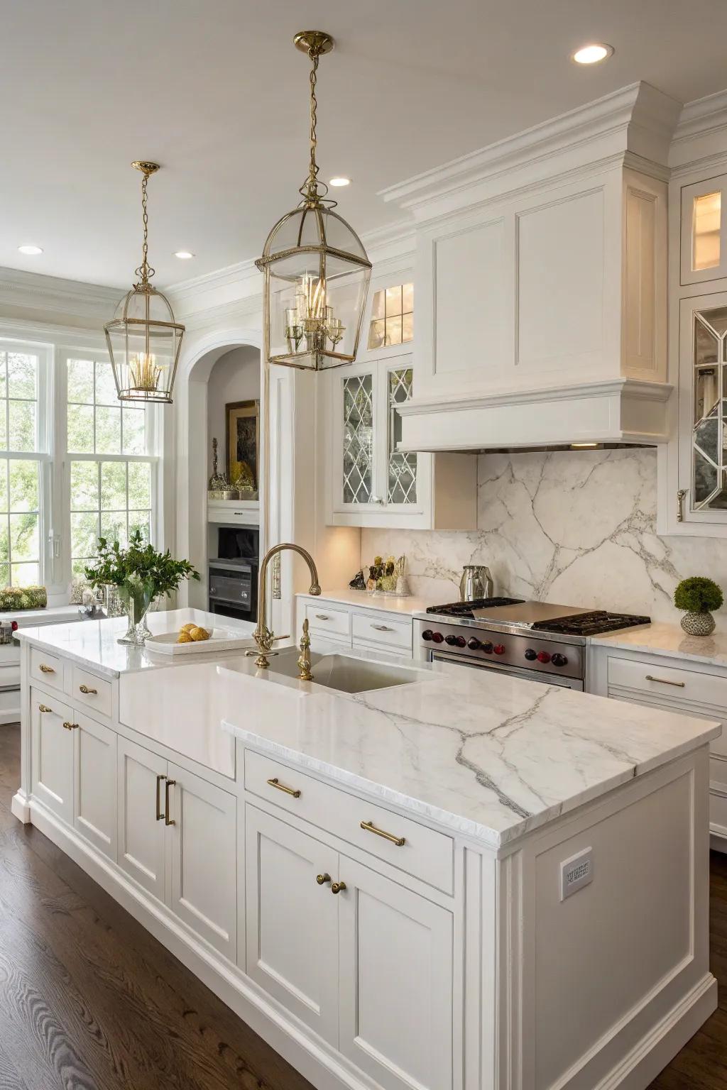 Marble countertops adding sophistication to a kitchen setting.