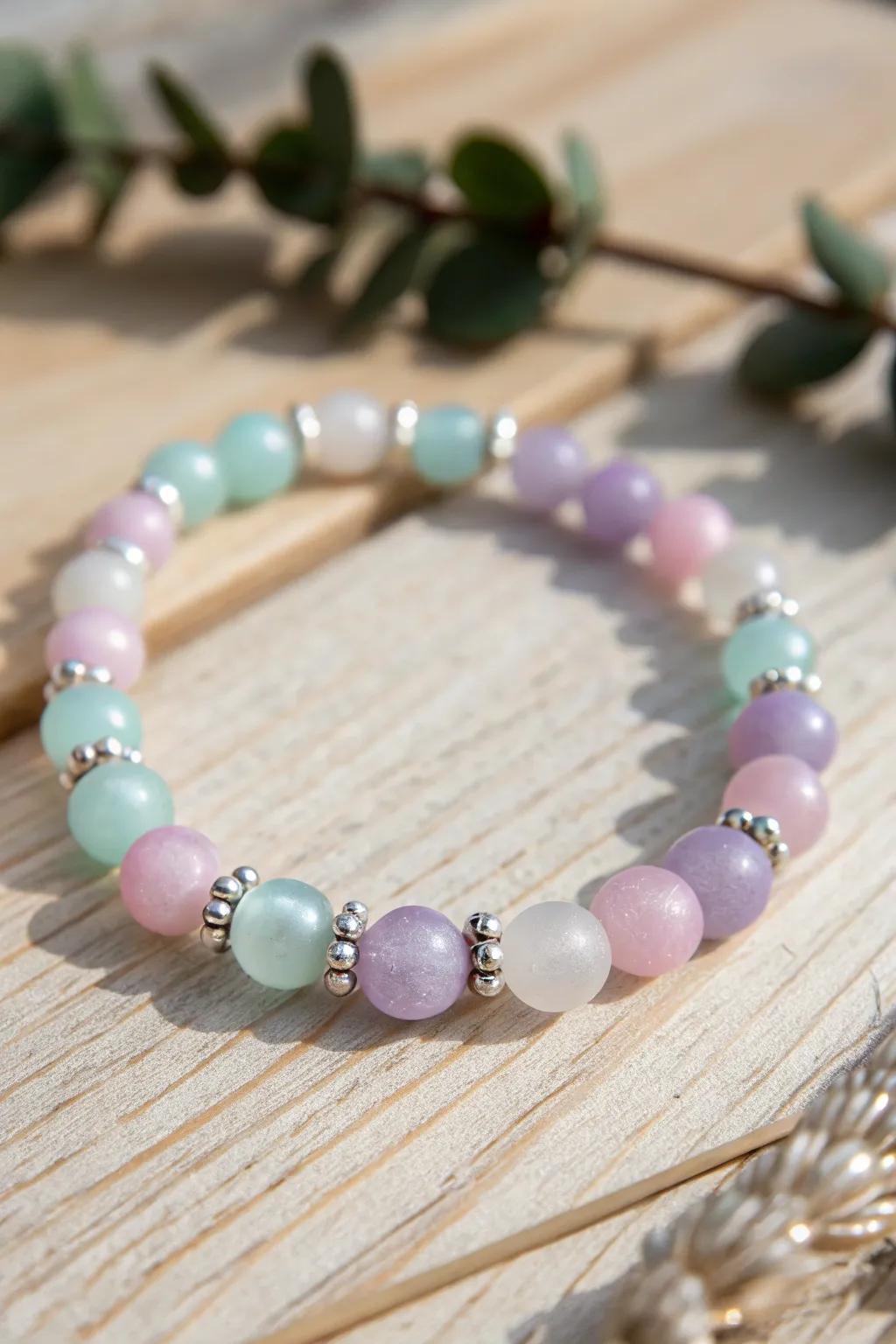Embrace the Frosted Pastel Dream with this elegant glass bead bracelet.
