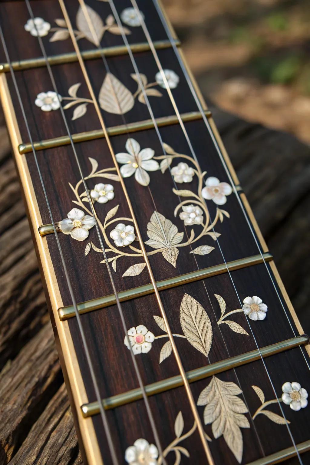 Elevate your guitar's beauty with exquisite floral inlays that capture the essence of spring.
