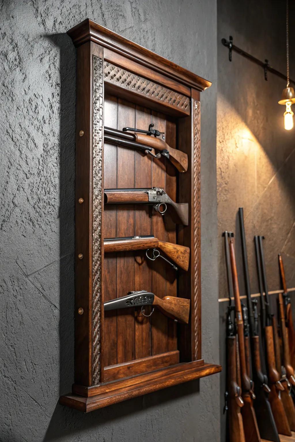 Transform your collection into art with a handcrafted gun display wall.