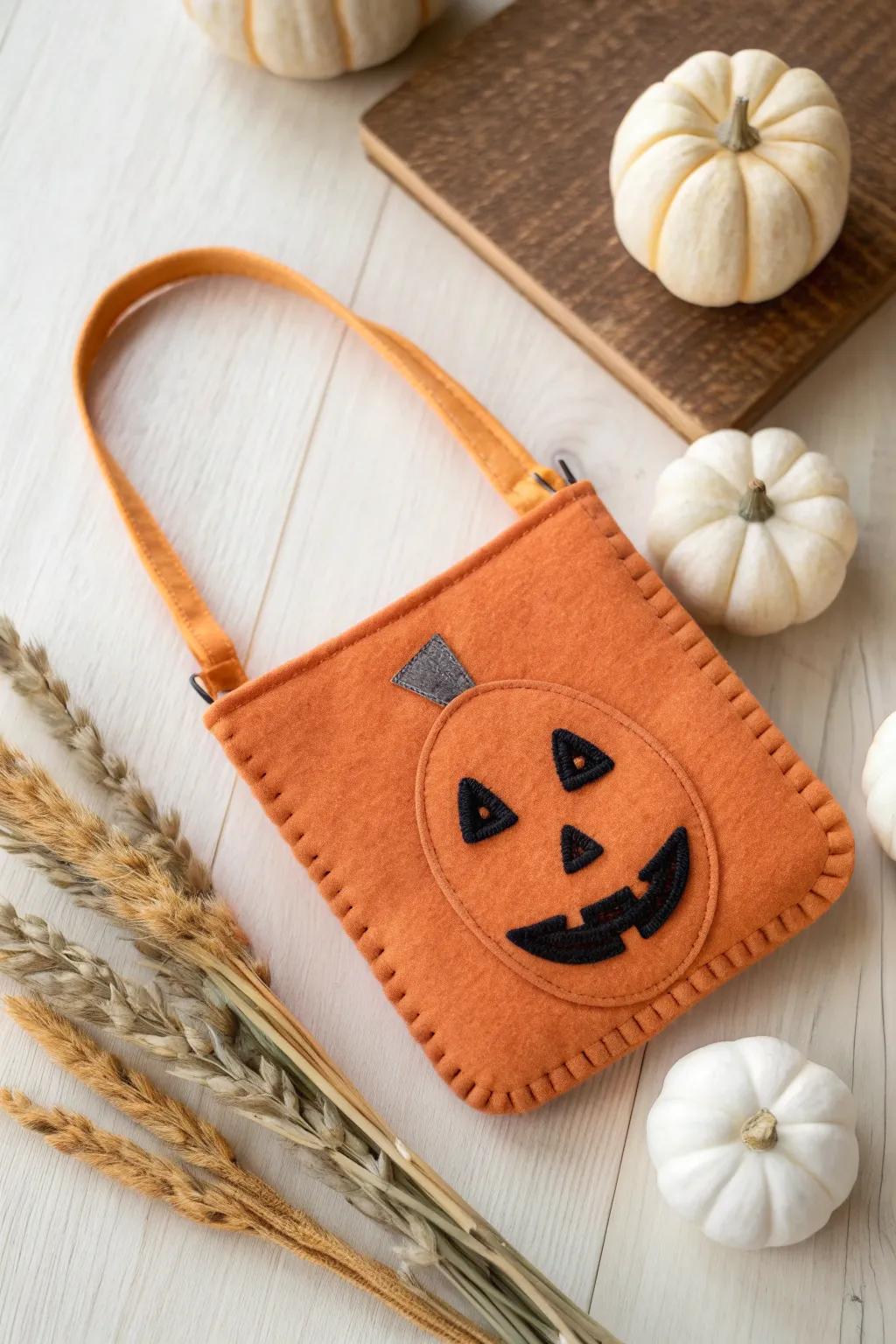Embrace Halloween with this charming pumpkin pouch, where simplicity meets festive fun!