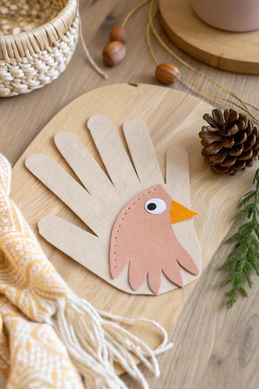 Celebrate Thanksgiving with a charming, minimalist handprint turkey that's both elegant and playful. 🍂🦃 #ScandinavianStyle #MinimalistCrafts