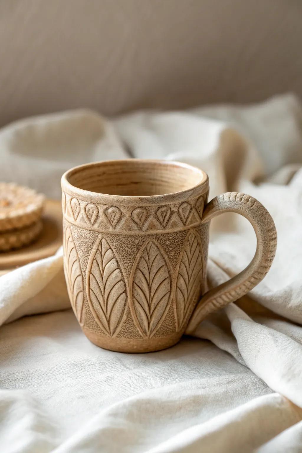 Embrace the beauty of textures with this handcrafted mug, where simplicity meets artistic charm.